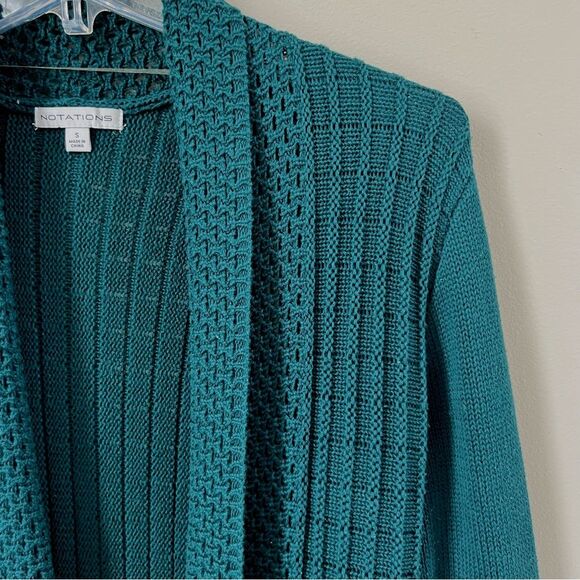 Notations Teal Long Sleeve Midweight Swingy Knit Cardigan Sweater - Picture 4 of 15